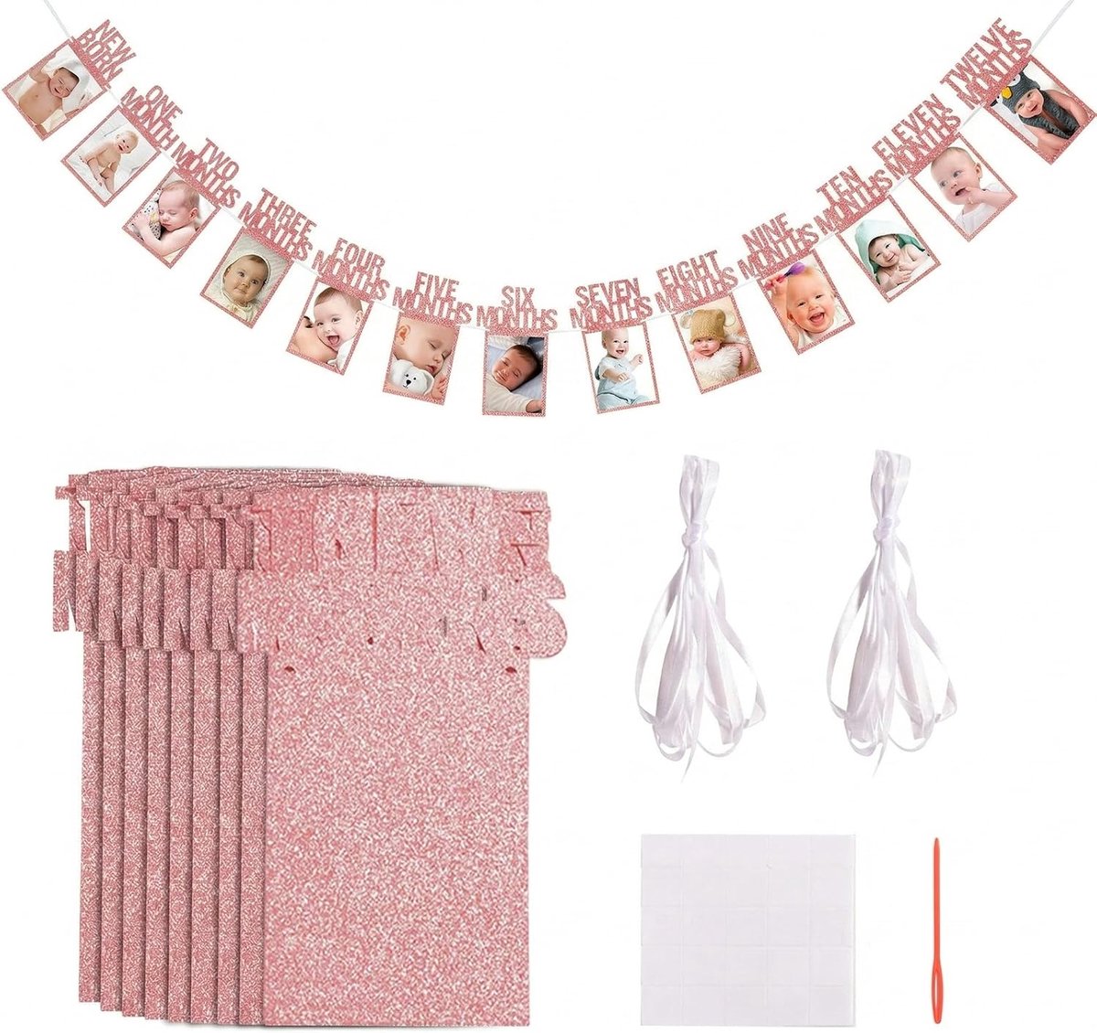 Verjaardagsgarland 1 jaar - rosegoud - 13 vellen 1-12 maanden - eenvoudig te hangen - ShopVlot