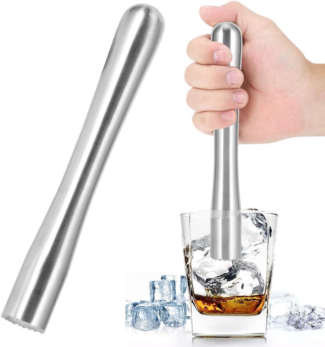 Cocktail pestle 22.6 cm - roestvrij staal - efficiënte ijskruimelaar - perfect voor Mojito's maken - ShopVlot