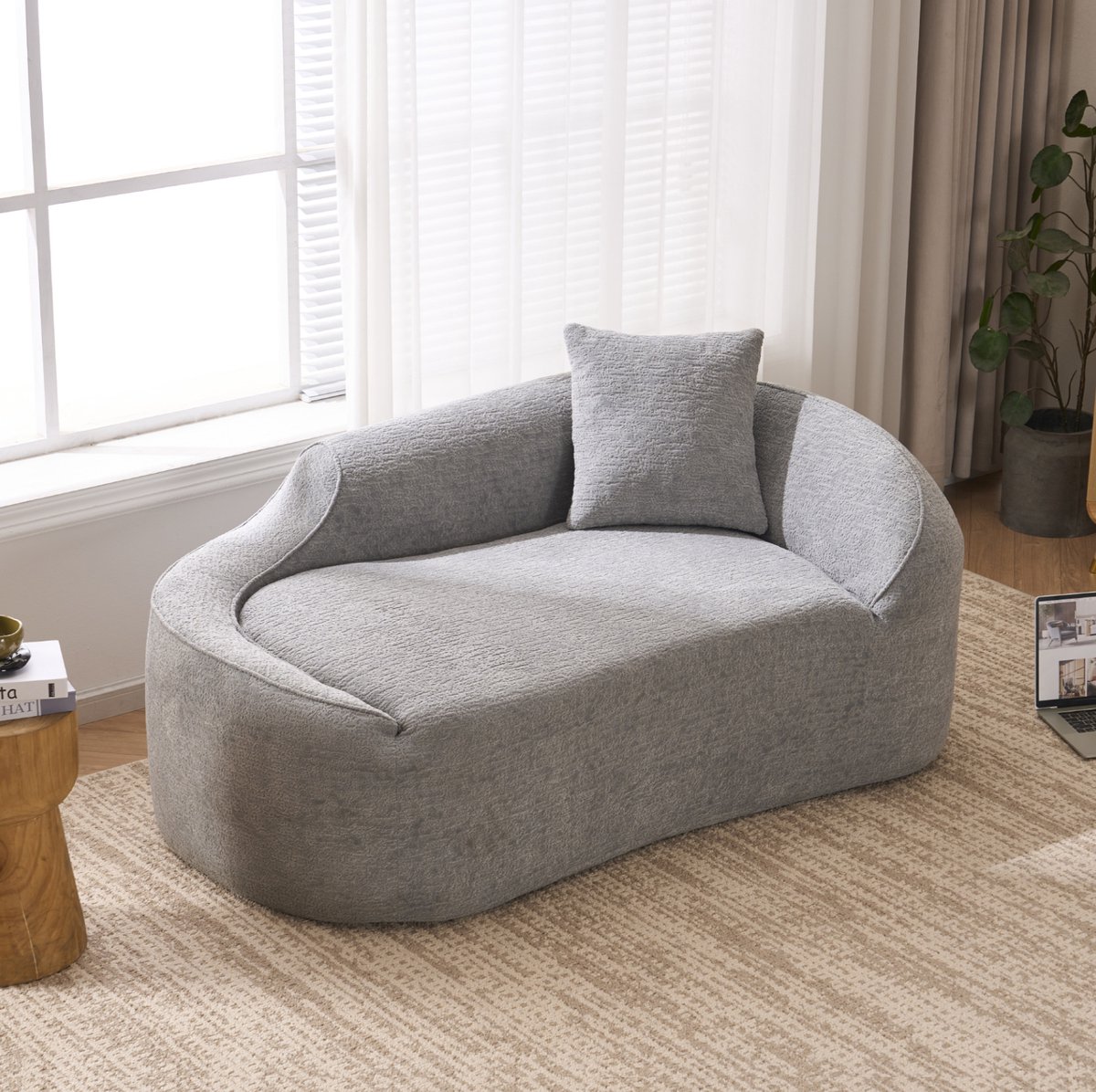 STILVORA Bank Slaapbank 2-Zits Gebogen Lichtgrijs Chenille Met Kussen Voor Woonkamer Slaapkamer En Appartement Modern Design