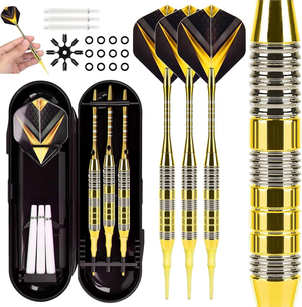 Dartset 21 g - Softdarts met plastic tips - Compleet met opslagbox - Ideaal voor elektronische dartborden - ShopVlot