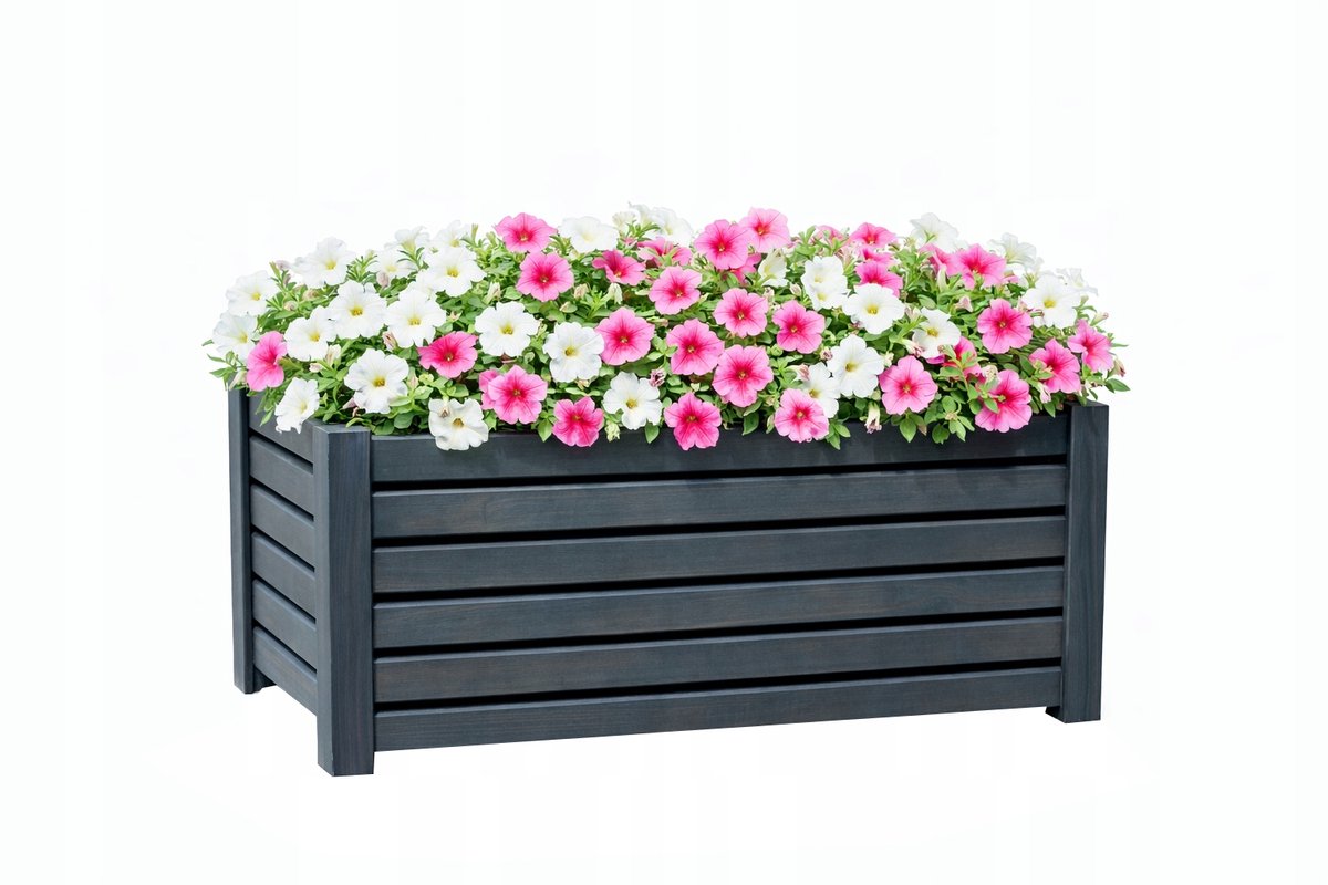 Houten bloembak antraciet/grijs 60x33x25 cm
