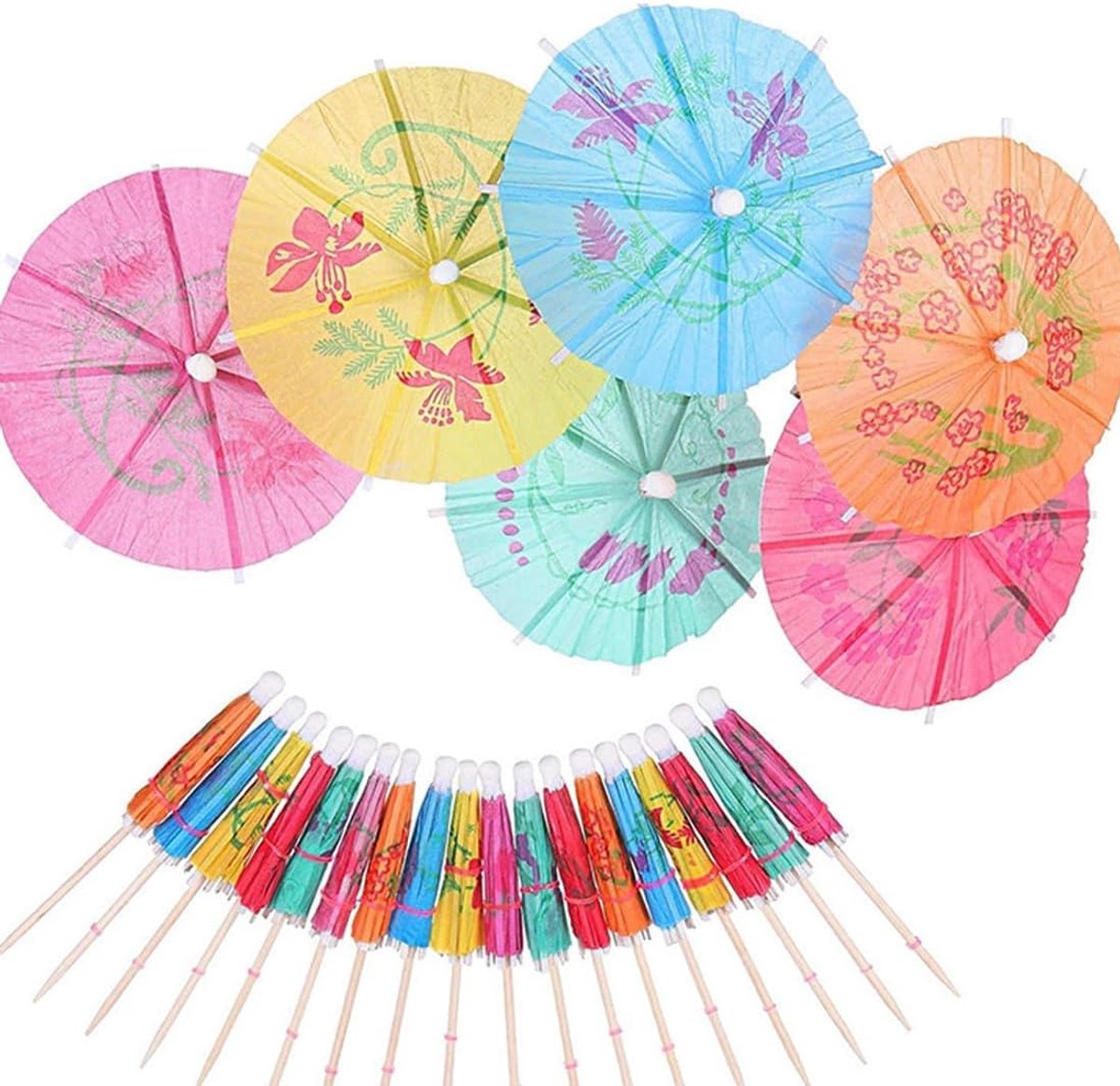 Papieren cocktail parasols 50 stuks - kleurrijke decoratie - stevig en duurzaam - voor feestelijke drankjes - ShopVlot