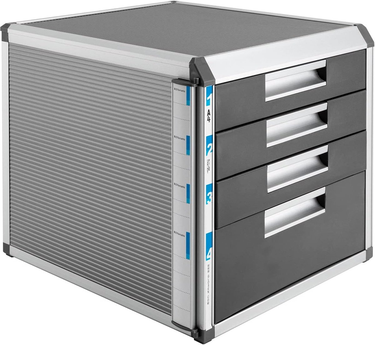 4-laagse ladebox, bureau-organizer van aluminiumlegering met labelvelden, grote documentenopbergdoos voor kantoor, scholen en bedrijven