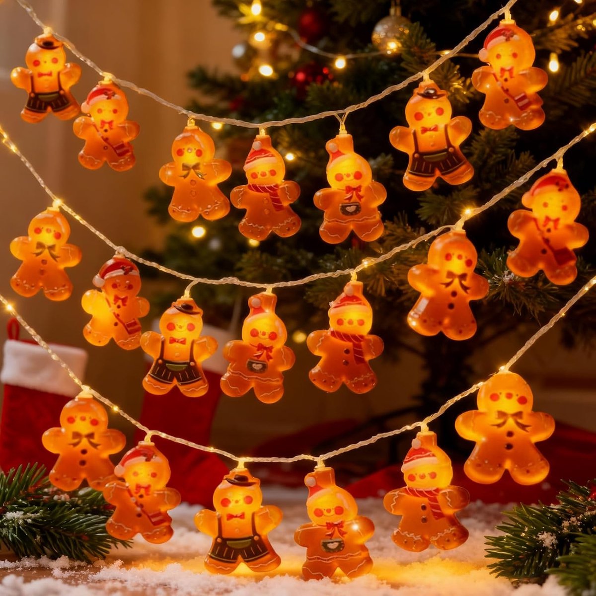 Peperkoekmannetje, 3 m, kerstlichtketting, 20 peperkoekmannetjes, kerstdecoratie, binnen, kerstdecoratie voor kinderkamer, kerstboom, kerstfeest