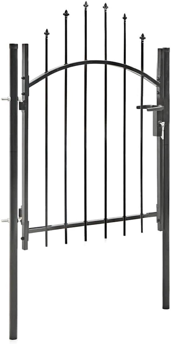 Tuinpoort 1x1 m zwart | Gebogen punt, gepoedercoat, vergrendelingssysteem, voor terras