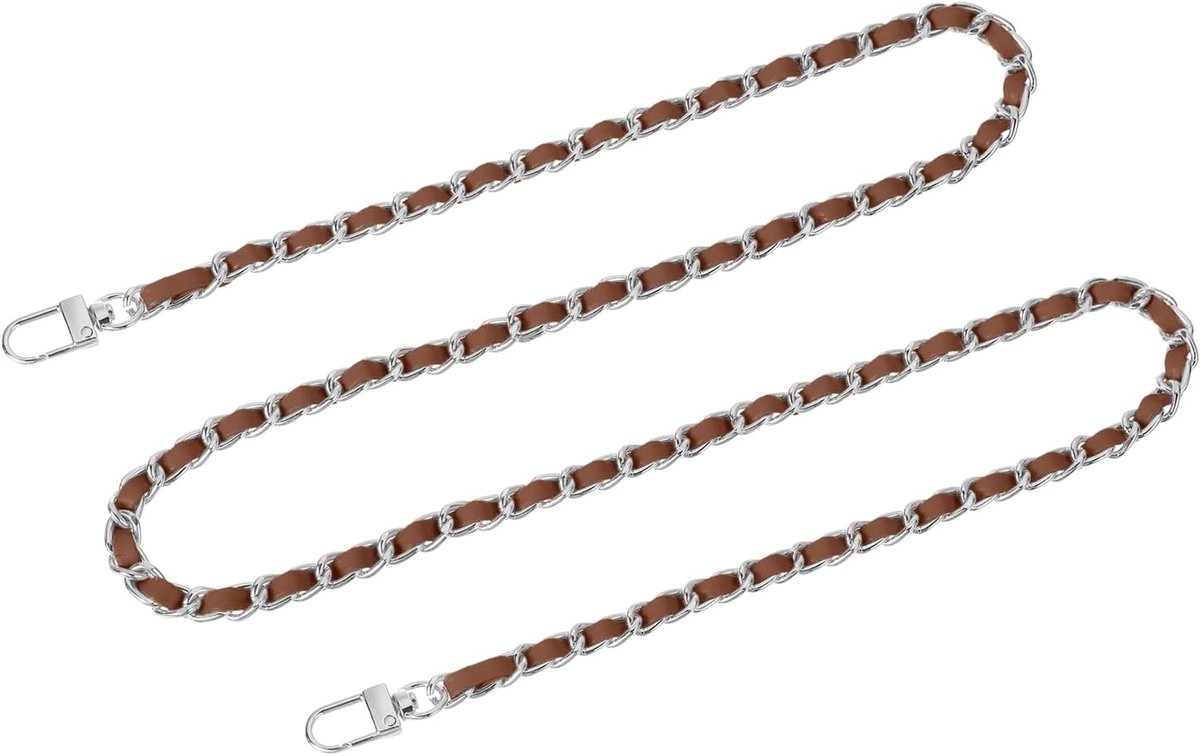 Tasketting, portemonneeketting, 120 cm, tassenriem, handtasketting, portemonneeriem met gespen voor schouder, crossbody tassen (donkerbruine riem + zilveren ketting)