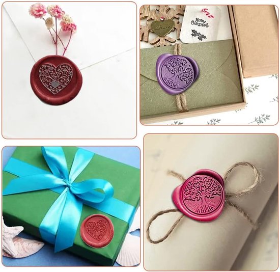 Stempels messing koppen met 1 stuk houten handvat, voor wenskaart, envelop uitnodiging, geschenkverpakking, postbrief stickers (levensboom/hart) — afbeelding 5