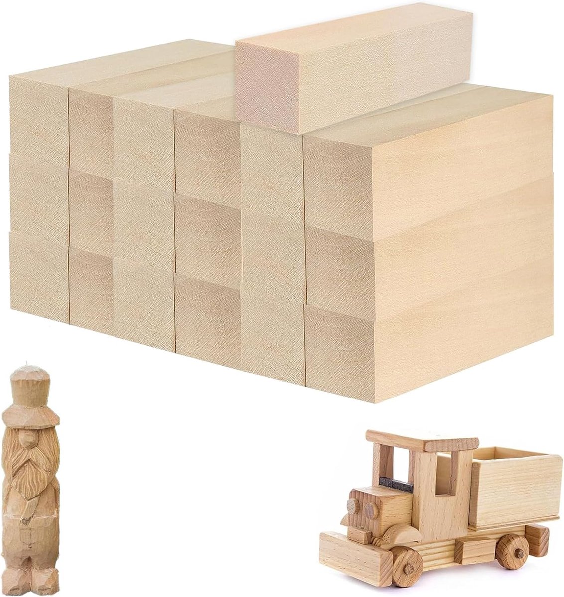 20 stuks lindehouten blokken om te snijden, 10 x 2,5 x 2,5 cm, onbehandeld, doe-het-zelf handgesneden hout, voor handwerk snijden, knutselen, modelbouw
