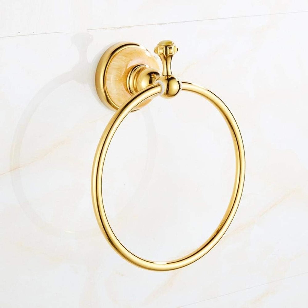 Handdoekhouder Badkamer, European Style Badkamer handdoek Rack, Alle Koperen Natuurlijke Jade Toilet Handdoekrek Amerikaanse Badkamer Hardware Hanger Gouden Handdoek Opknoping Handdoek Ring-A