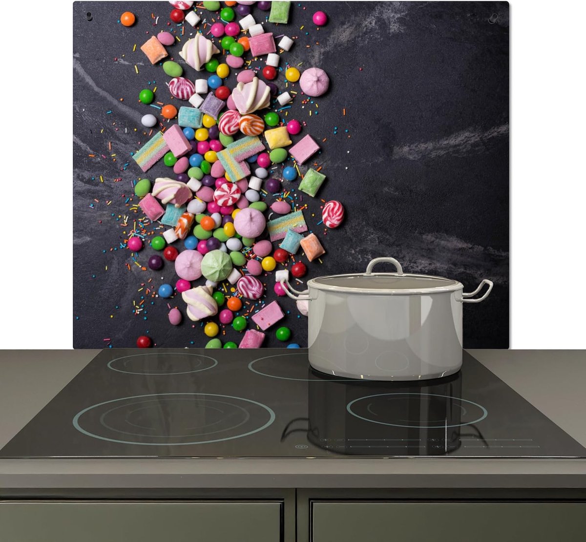 Spatscherm Keuken 52x59 cm Kookplaat Achterwand Beschermer Muur Spatwand Fornuis Aluminium Hittebestendig - Snoep - Kleurrijk