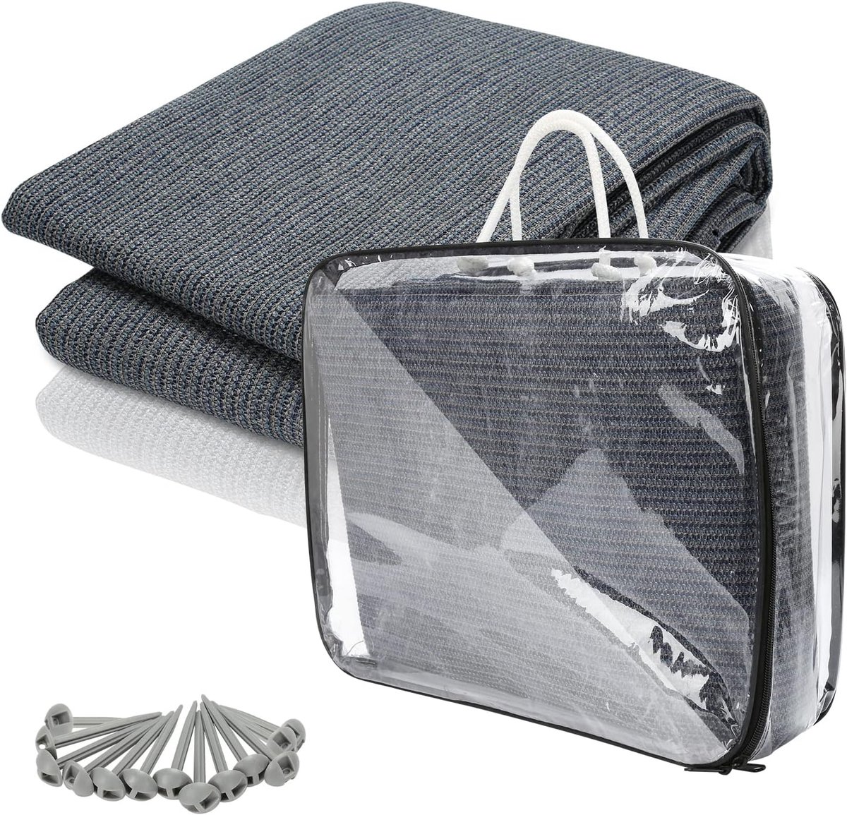 Luifeltapijt, campingtapijt, ademend, antislip, wasbaar, tenttapijt met 12 gaten, 13 haringen en draagtas, voortentvloer, verschillende maten (grijs-blauw)