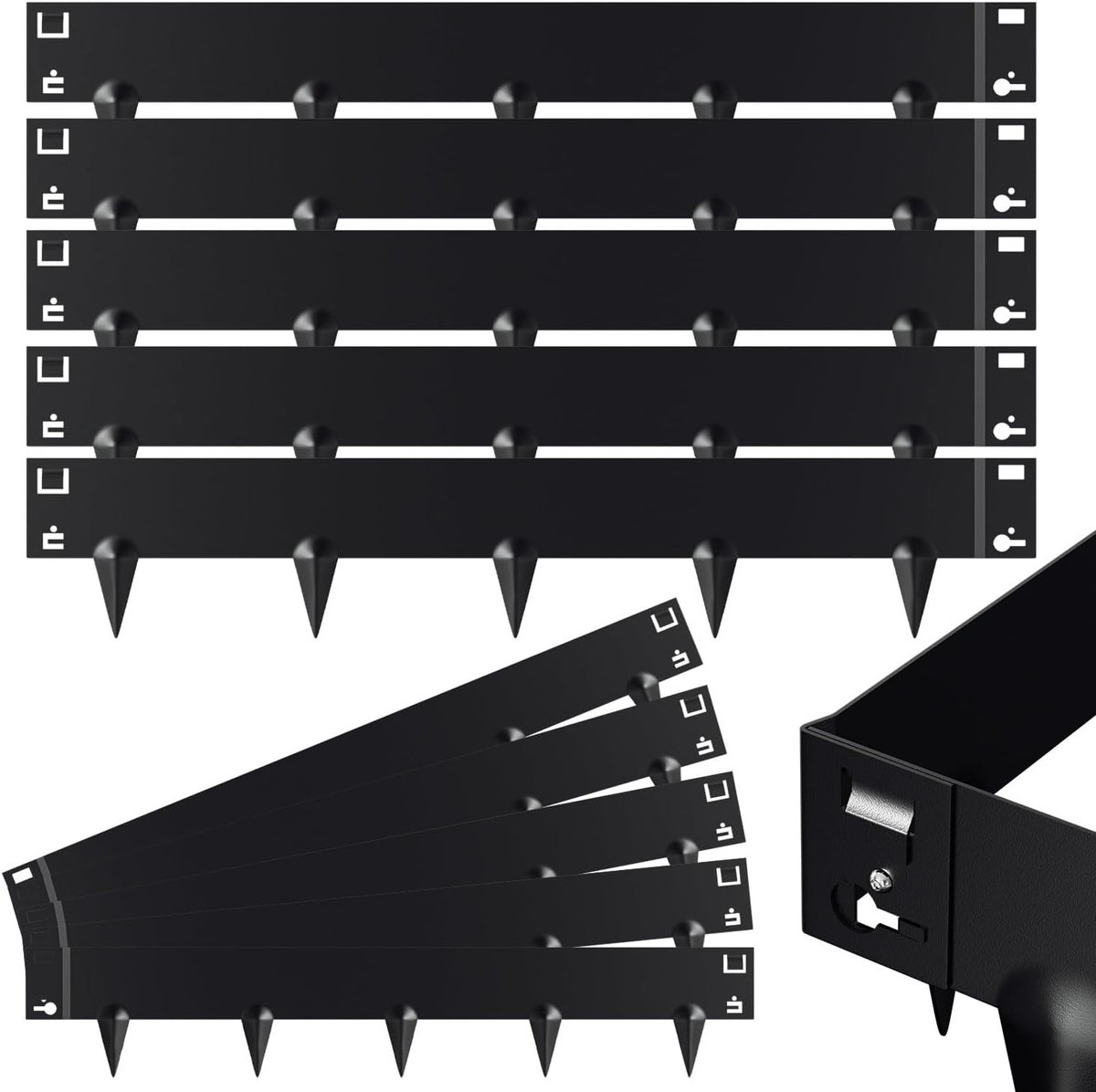 Gazonrand van metaal, 100 x 15 cm, bloembedomranding met doornen, flexibele vervormbare gazonranden, bloembedrand, maaikansluiting, zwart, set van 30 stuks (lengte 30 m - hoogte 15 cm)