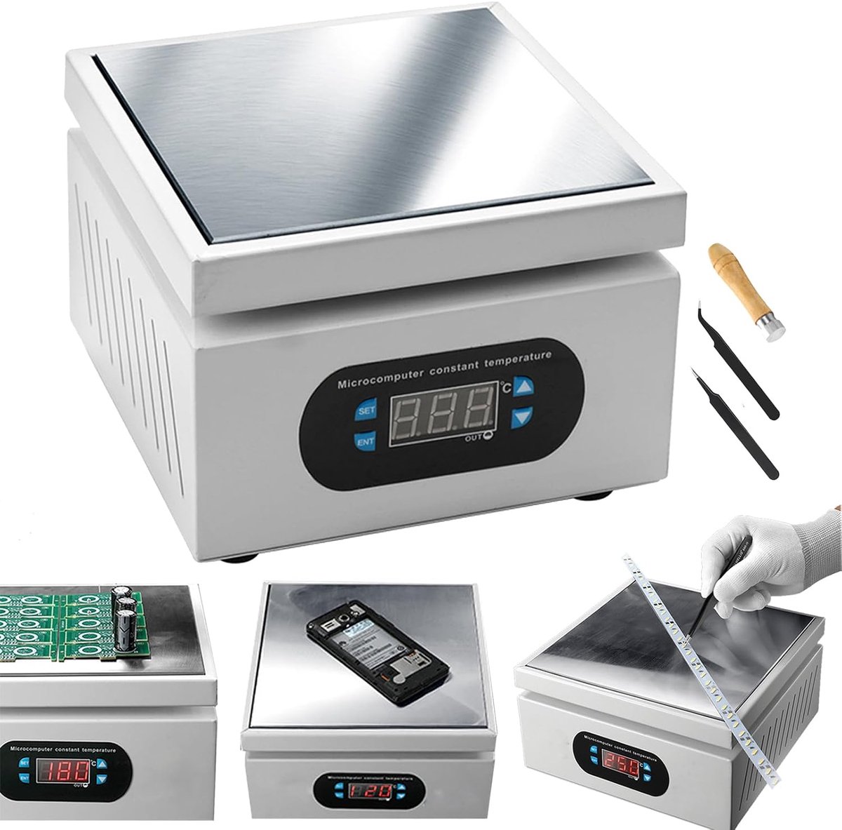 Digitale led-microcomputer, elektrische verwarmingsplaat 500 W 150 x 150 mm, verwarmingsplaat, laboratoriumapparatuur, laboratoriumuitrusting, leveringen, verwarmingsplaat,