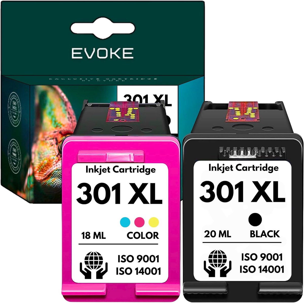Inktset EVOKE 301 XL - Zwart + Driekleur - Tot 2200 pagina's - Compatibel met HP Deskjet - SnelShoppen