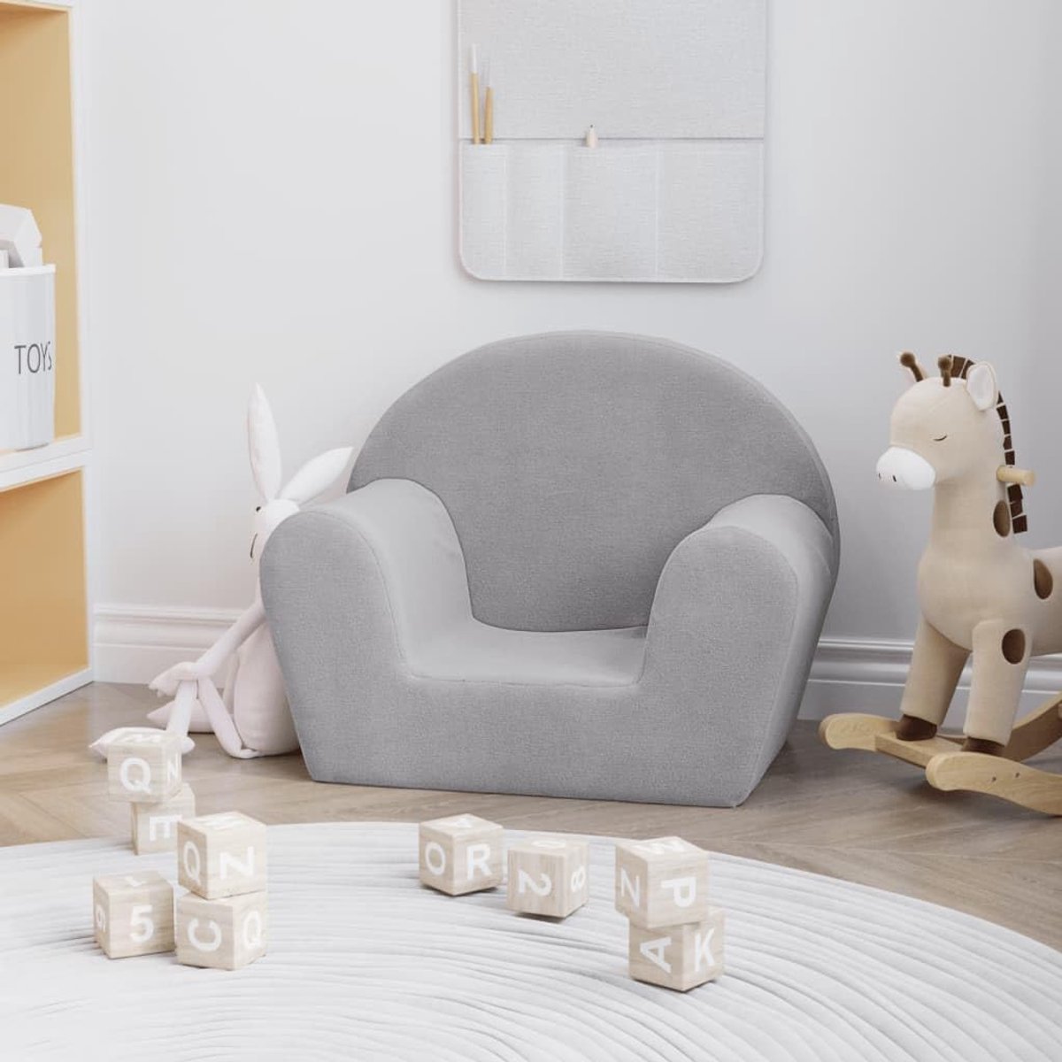Kinderbank minisofa mini stoel kinderbed kinderbank slaapstoel kinderstoel kinderbank stoel 57 x 34 x 45 cm (B x D x H) lichtgrijs zacht pluche