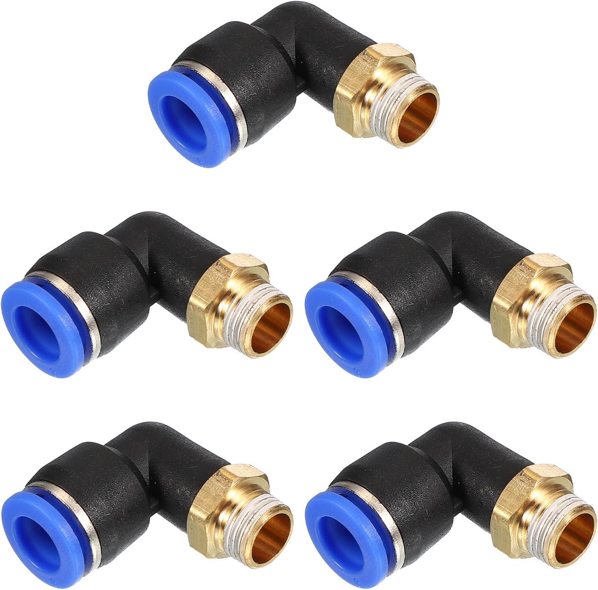 1/8 "Push to Connect Fitting, 5-pack PT buitendraad 90 graden aansluiten 8 mm buizenelleboog en rechte combinatie luchtbuisfitting pneumatische snelkoppelingsadapter, blauw