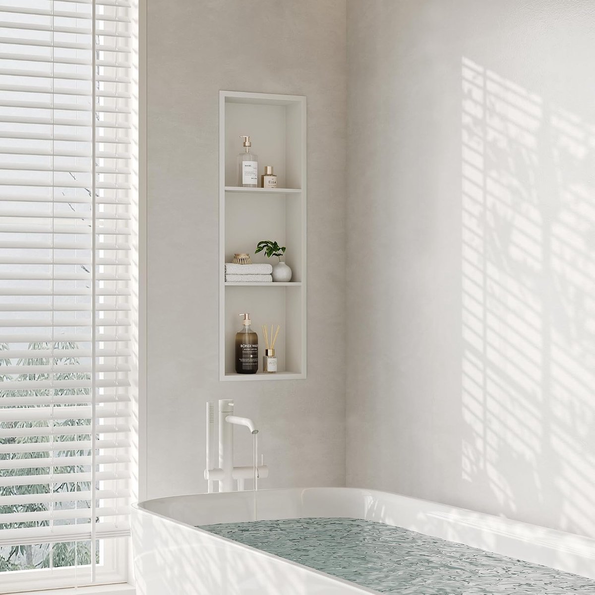 Wandnis douche roestvrij staal drievoudige douchebak wandnis wit opslag voor badkamer 90x30 cm, wit
