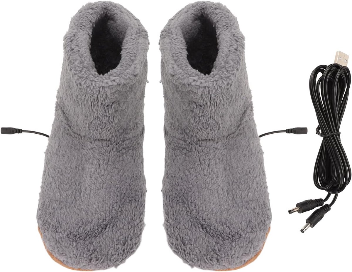 Voetwarmer, USB-opladen, zachte, ontspannende elektrische pluche warmteschoenen voor de koude winter (grijs)