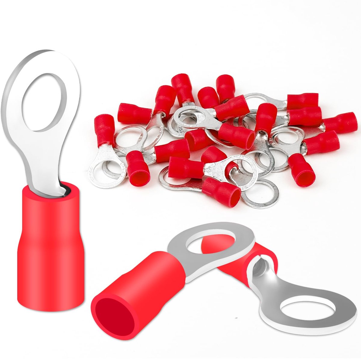 Ringkabelschoenen 0,5-6 mm², RV kabelschoenen, knelverbinders, gedeeltelijk geïsoleerd, pvc-kabelconnectoren van vertind koper (0,5-1,5 mm², M10)