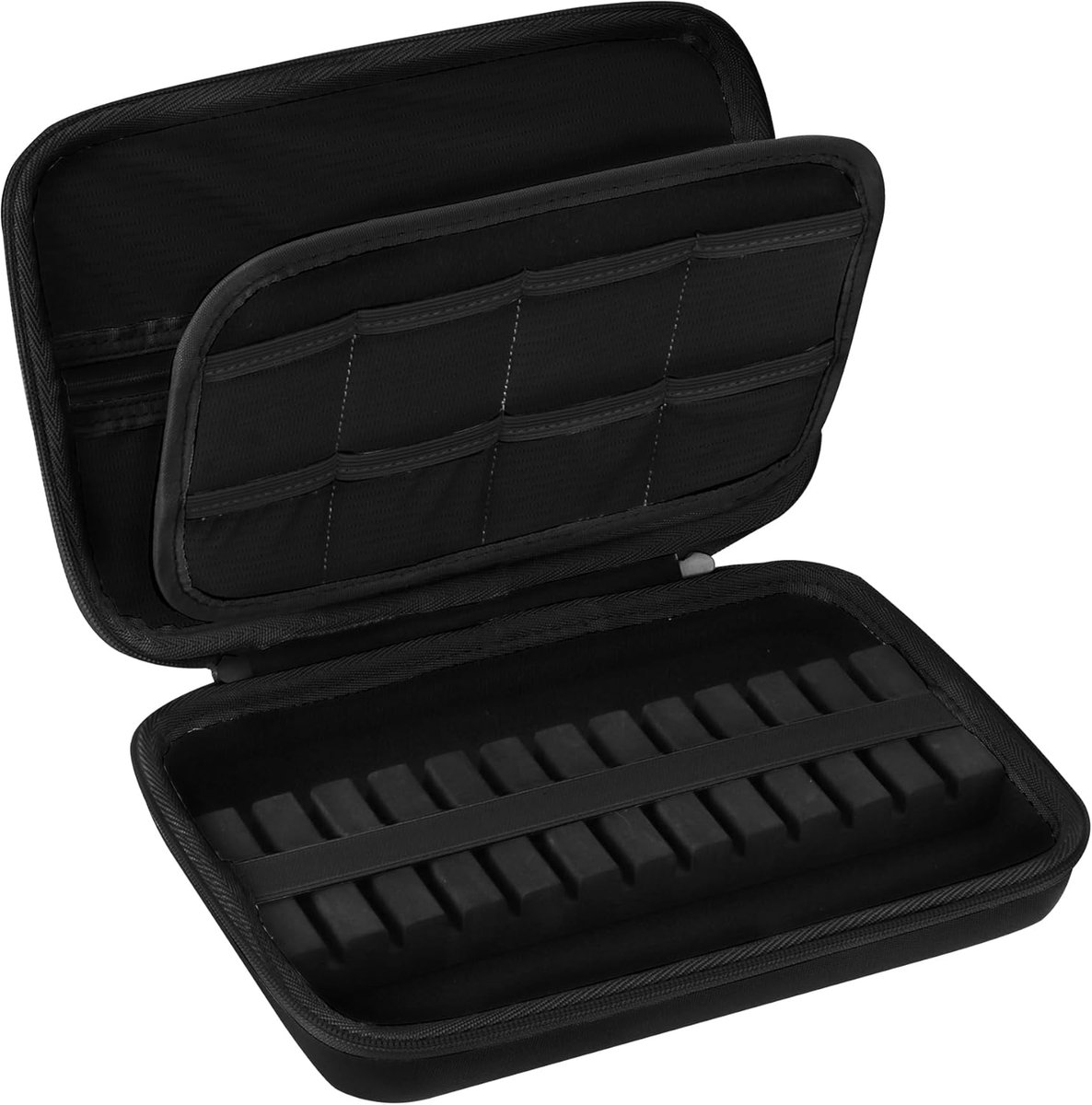 Compatibel met 12 darts, ingebouwde opbergbuizen en zakken voor vluchten, tips, schachten, houdt darts en extra accessoires (zwart)