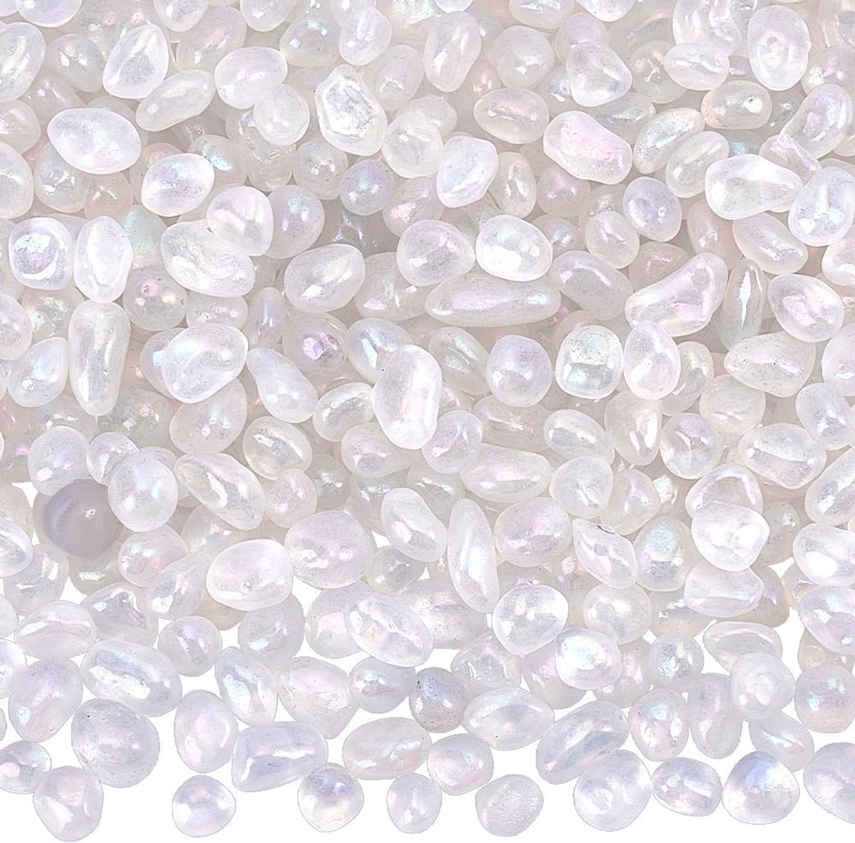 PandaHall 500 g zeeglazen stenen, wit, AB-kleur, kiezelstenen, edelstenen zonder gaten, vulstof voor vazen voor vissen, grind, doe-het-zelf, hars handwerk