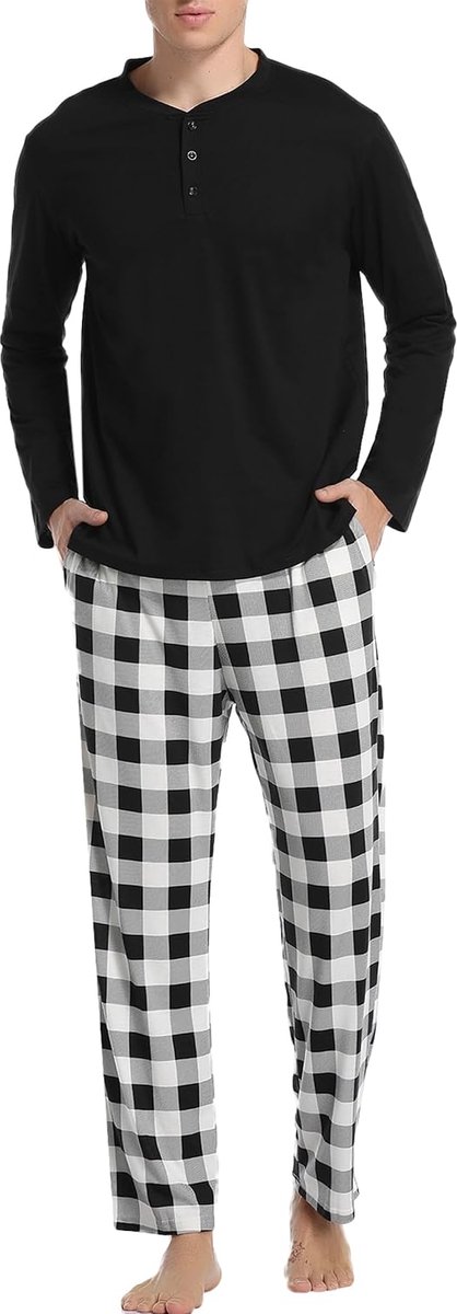 Heren Pyjama Sets Tweedelige Pyjamaset met Lange Mouwen en Lange Broek S-XXL