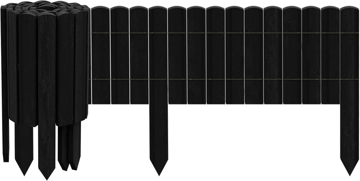 Gazonrand, 200 x 20 cm, bloembedrand, maaikant rolboorder, perkrand met pennen, palissade rolset, decoratief tuinhek voor tuinafbakening/terras/bloembed (antraciet)