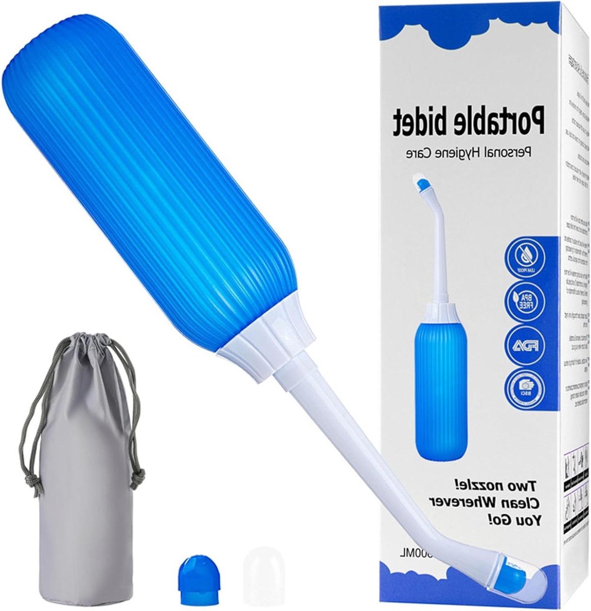 Peri-fles - Draagbaar bidet - Persoonlijke hygiëne - Ondersteboven ontwerp - 500 ml - Blauw