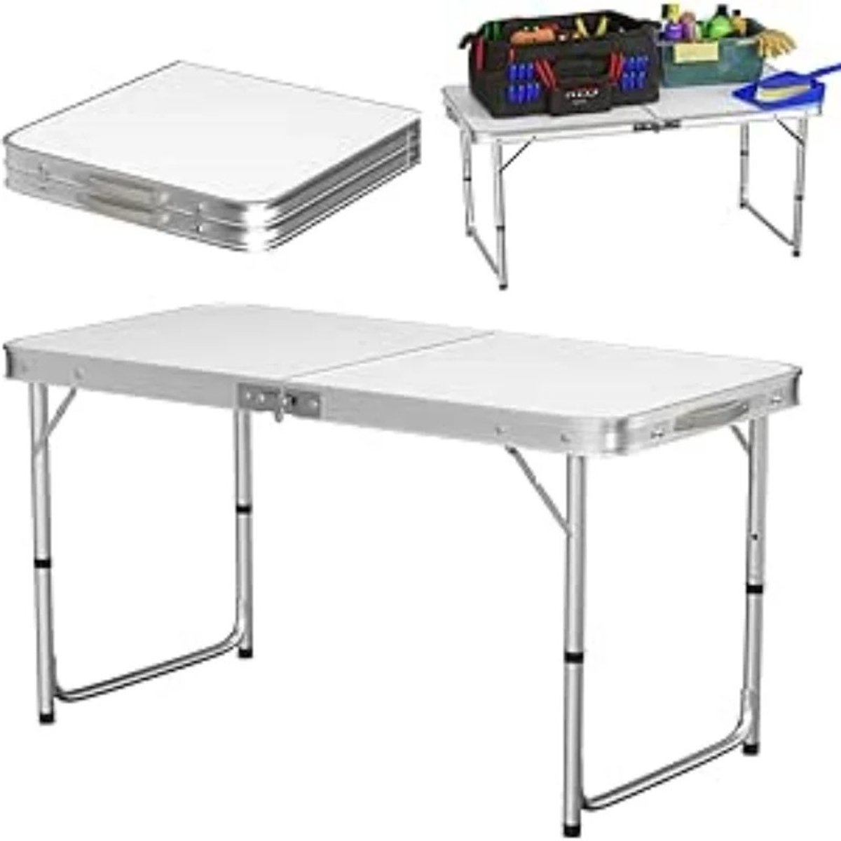 Archi Campingtafel - Tafel - Hoogte Verstelbaar – Opvouwbare Aluminium Klaptafel met Draaggreep – 120 × 60 cm – Wit