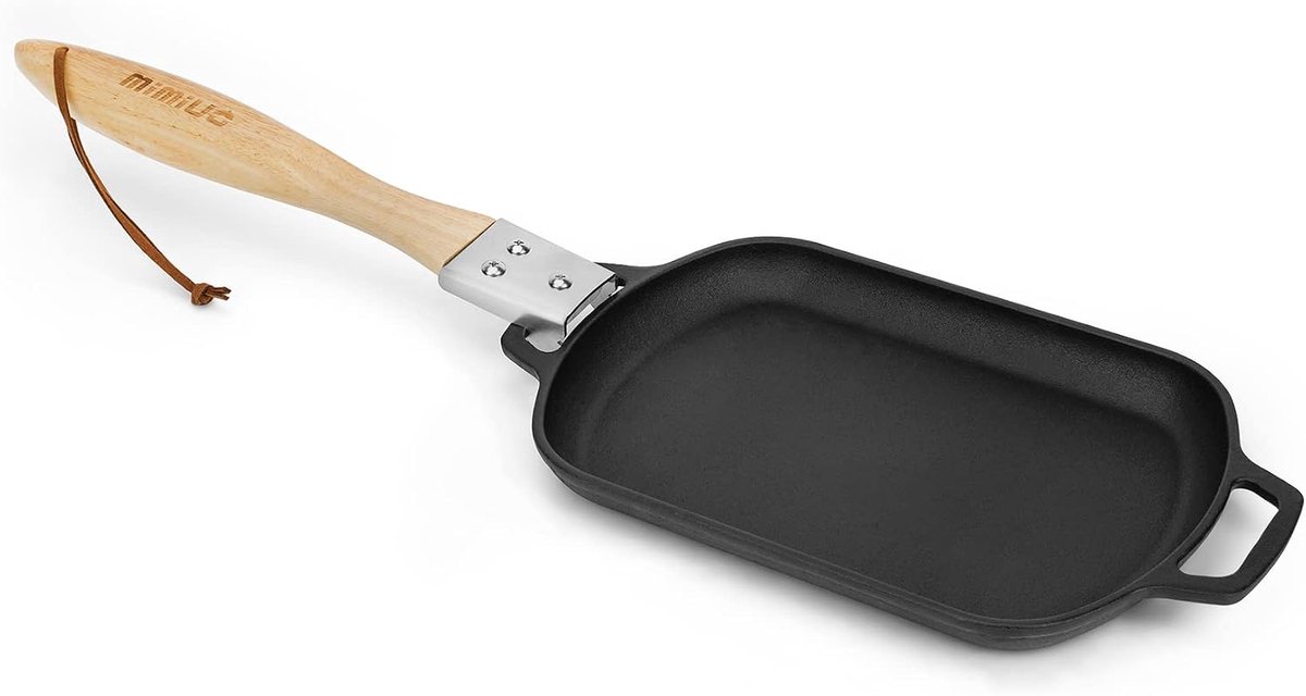 Gietijzeren Grillpan Rechthoek Skillet Sizzling Plate met Houten Handvat, Serveerpannetjes voor Pizza Ovens, Gasgrill en Houtskoolgril, 35,8 x 20 cm