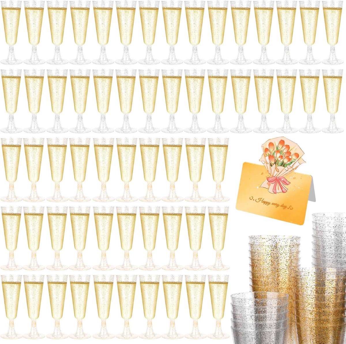 Champagneglazen met Goud en Zilver, Herbruikbaar voor Bruiloften, Verjaardagen, Picknicks, Kerstmis, Outdoor Feest Wijnglas