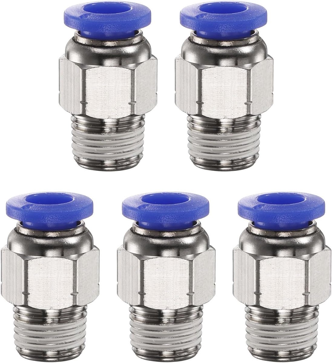 5 stuks snelkoppeling, 6 mm buis OD x 1/8 inch NPT mannelijke rechte aansluiting, snelverbinder, luchtlijst van koper, voor industriële luchtinstallatie, PC6-N01, blauw