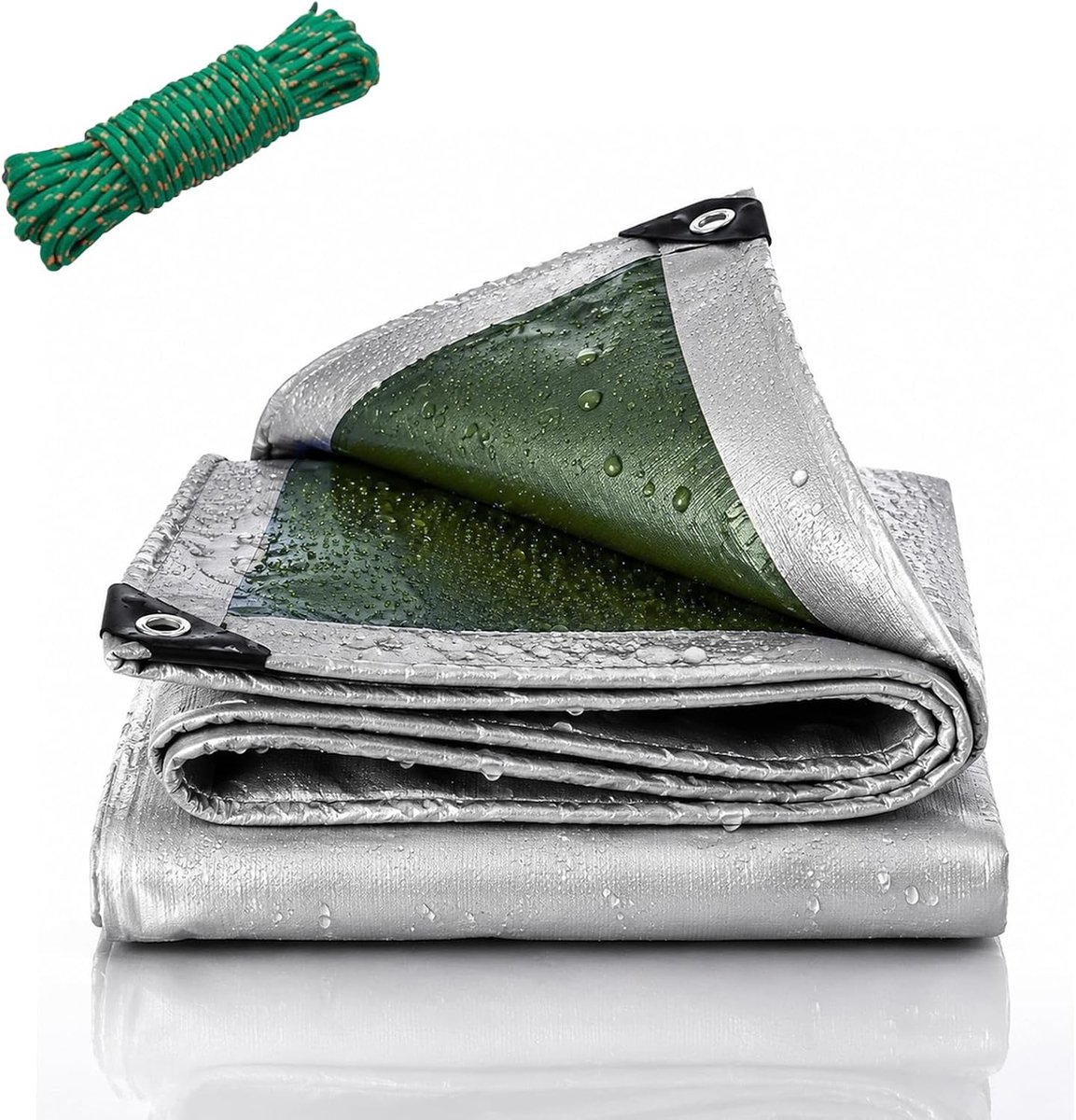 3 x 3 m, waterdicht polyethyleen, vrachtwagenzeil met ingestanste ringen en 5 m touw, scheurvast afdekzeil, uv-stabiel, multifunctionele afdekking voor tuinmeubelen, hout, zwembad, auto