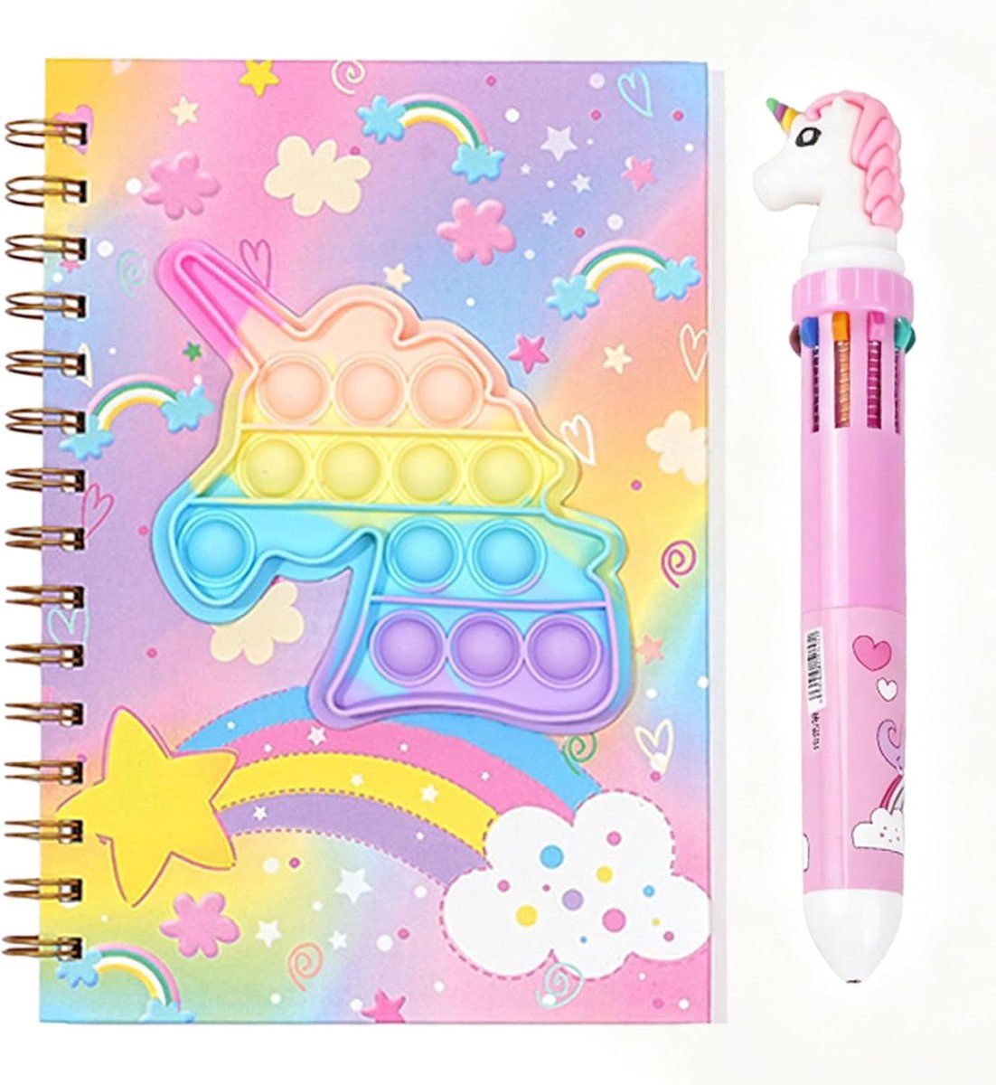 Eenhoorn-dagboek met veelkleurige pen - 80 gelinieerde vellen - fidget-pop-speelgoed - SnelShoppen
