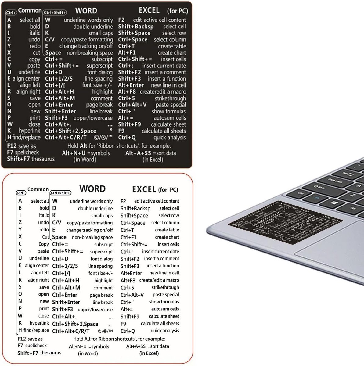 Keyboard stickers 7x8 cm - zelfklevend PVC - referentiebord voor sneltoetsen - handige laptopaccessoires - SnelShoppen
