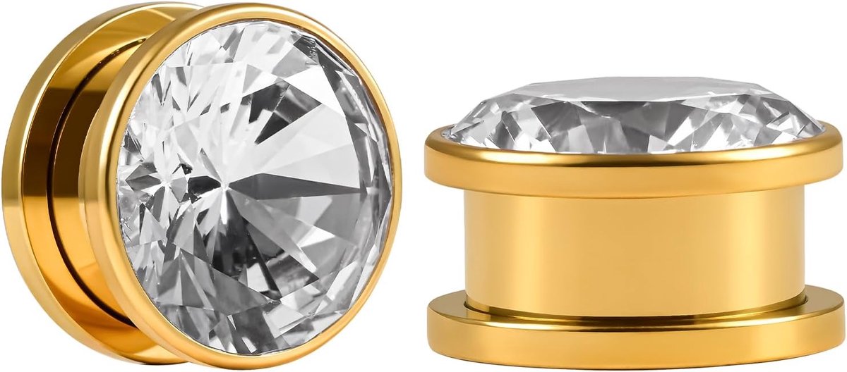 Oren Tunnel Plug Vleesmeters Gekleurde Diamanten Roestvrij Staal voor Expander Brancards Piercing 6mm tot 25mm