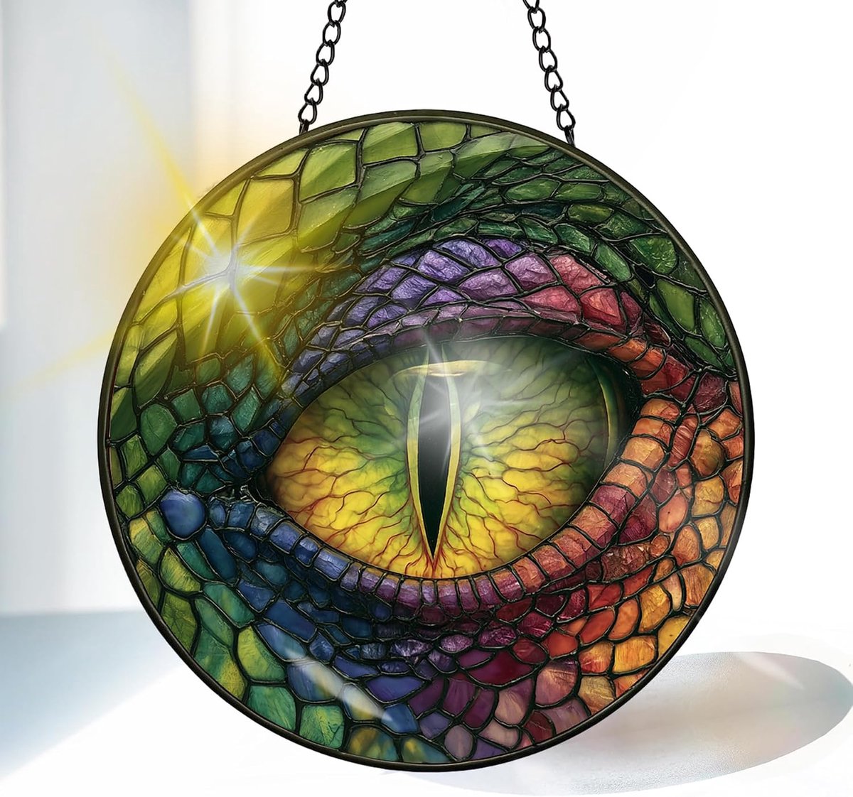 Drakenoog Gekleurde Glas Zonnevanger 20 cm, Decoratief Draak Glasraam Ornament met Ketting en Ophanghaak, Raamdecoratie voor Venster, Woonkamer, Tuin of Balkon, Cadeau Idee