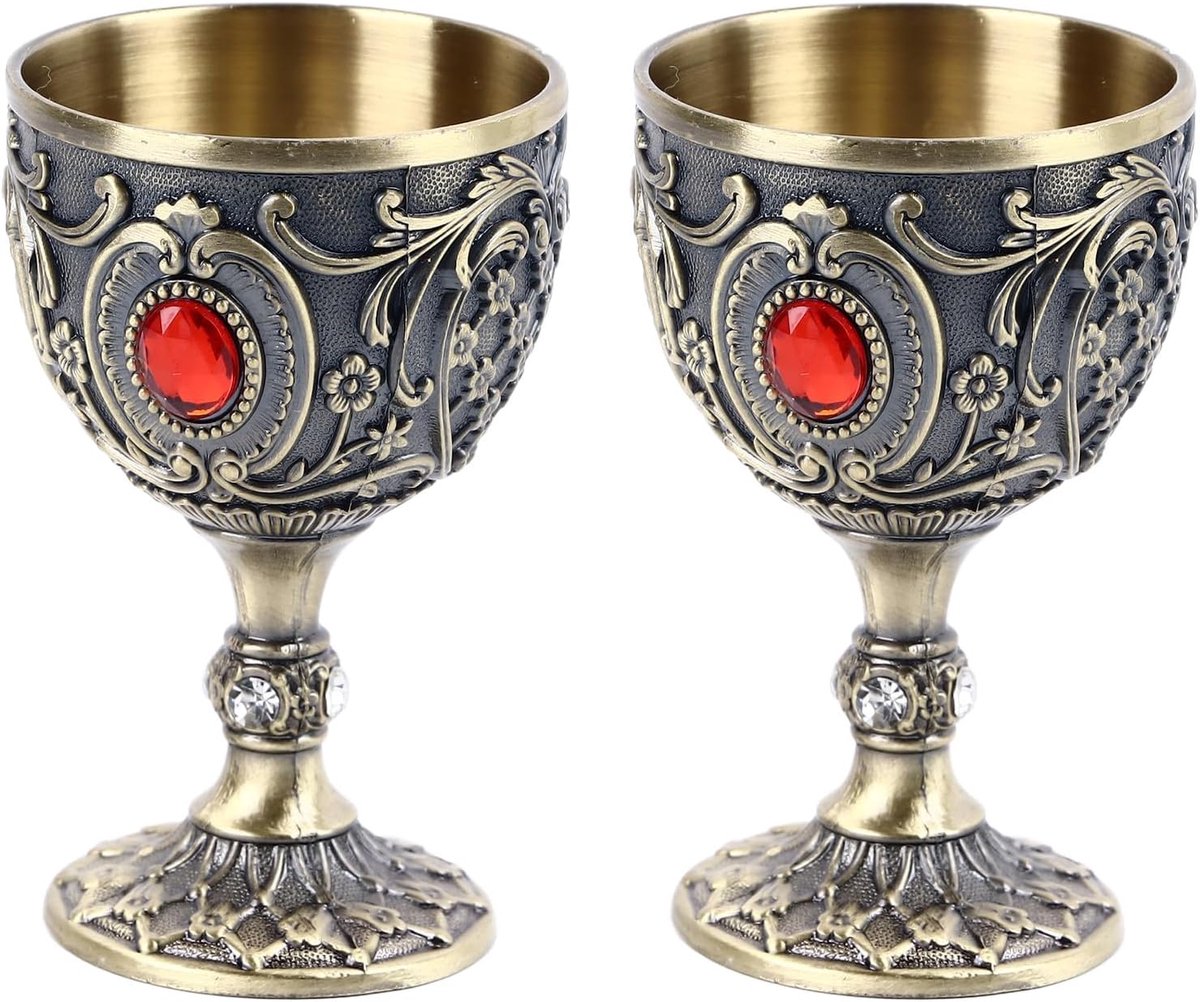 Metalen Wijnbeker, Reliëf Vakmanschap Wijnbeker Duurzaamheid en Lange Levensduur Metalen Wijnglas Prachtig Ontwerp Bargerei Wijnbeker voor Verjaardagsfeestjes (Bronzen)