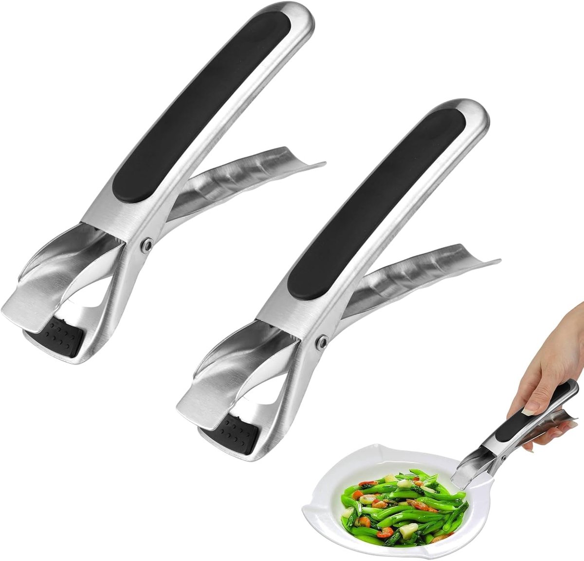 Set van 2 roestvrijstalen heteluchtfriteuse tangen | rubberen handgreep, anti-verbranding en antislip, anti-hitte