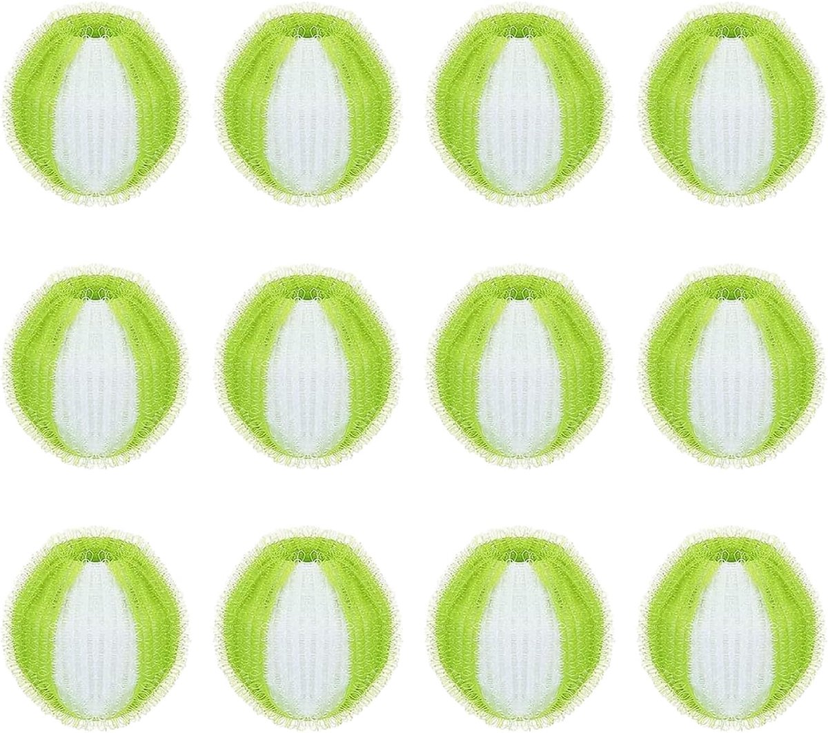 Set van 12 herbruikbare wasballen, haarvanger voor de wasmachine | effectieve haarvanger tegen katten- en hondenharen, voor kleding, handdoeken en beddengoed, mosterdgroen + wit