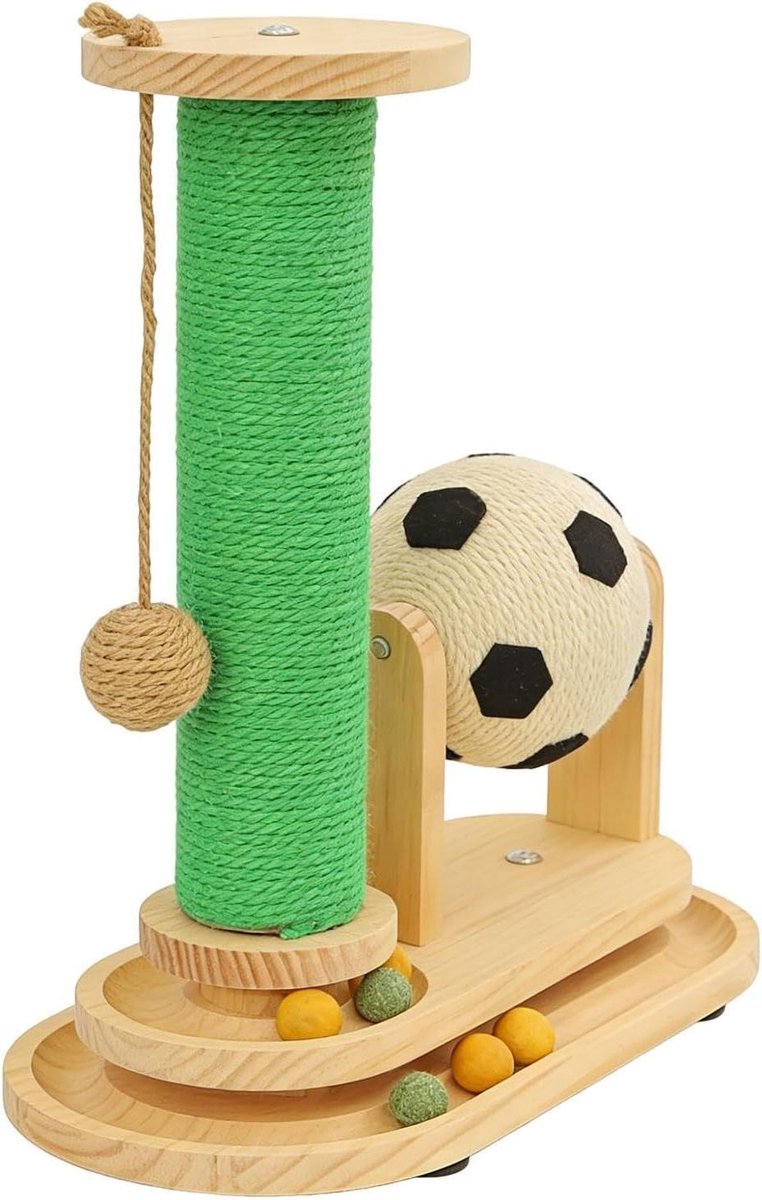 Kattenkrabpaal Voetbal - Klimtoren Speelgoed - Katten Vermaken - Met Rollende Bal - 40x15x25 cm - Natuurlijk