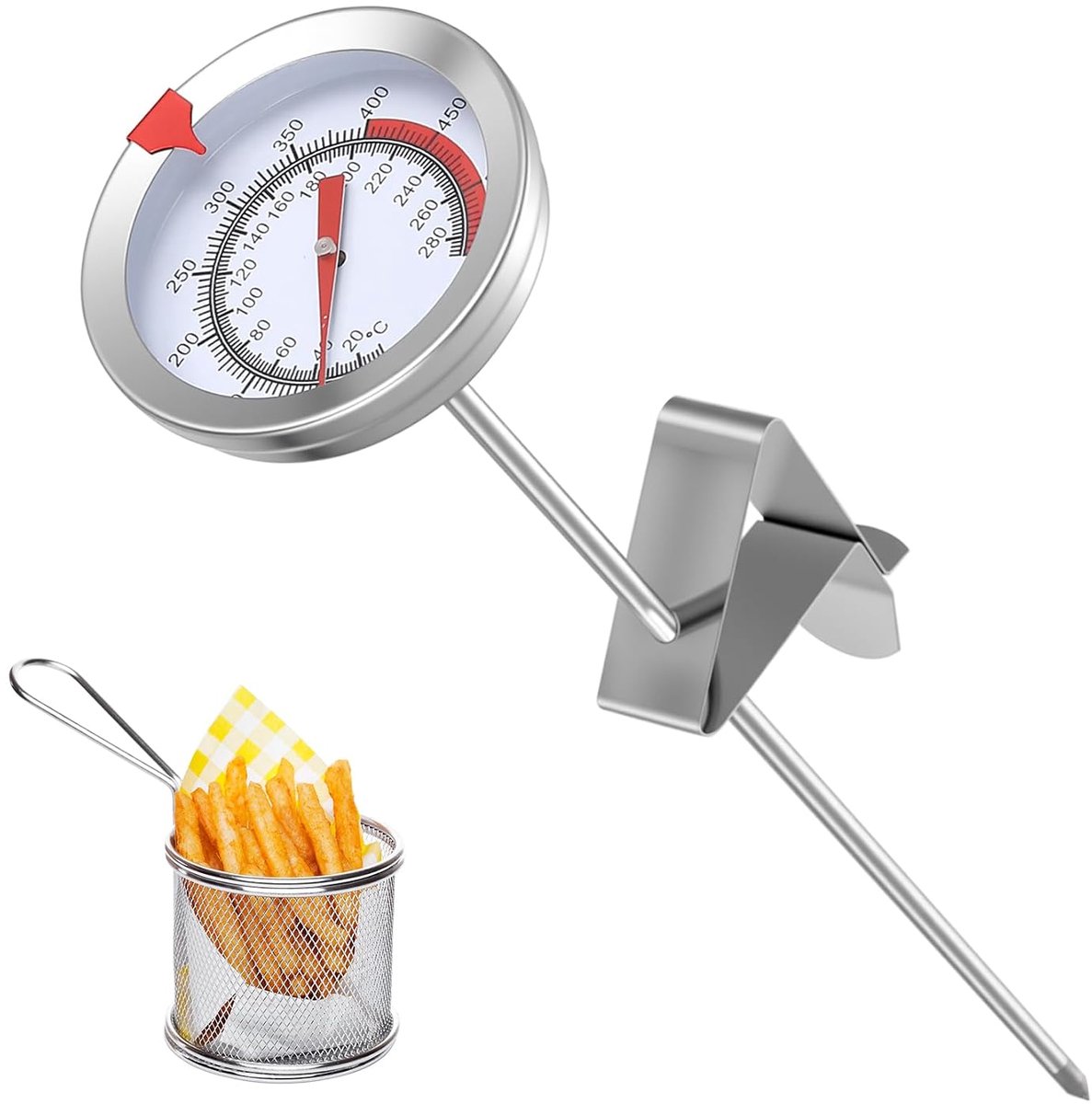 SnelShoppen - Professionele Keukenthermometer voor Friteuse, Grill en Koken - Roestvrij Staal 304 - Nauwkeurige Temperatuurmeting tot 290 °C / 550 °F