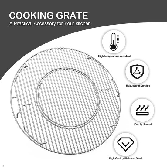Edelstaal Grillrooster BBQ-System Ø 54.5 cm - Rond Rooster met Handvat voor Weber 57 cm Houtskoolgrills - Pizzasteen Wok Pan van Weber — afbeelding 3