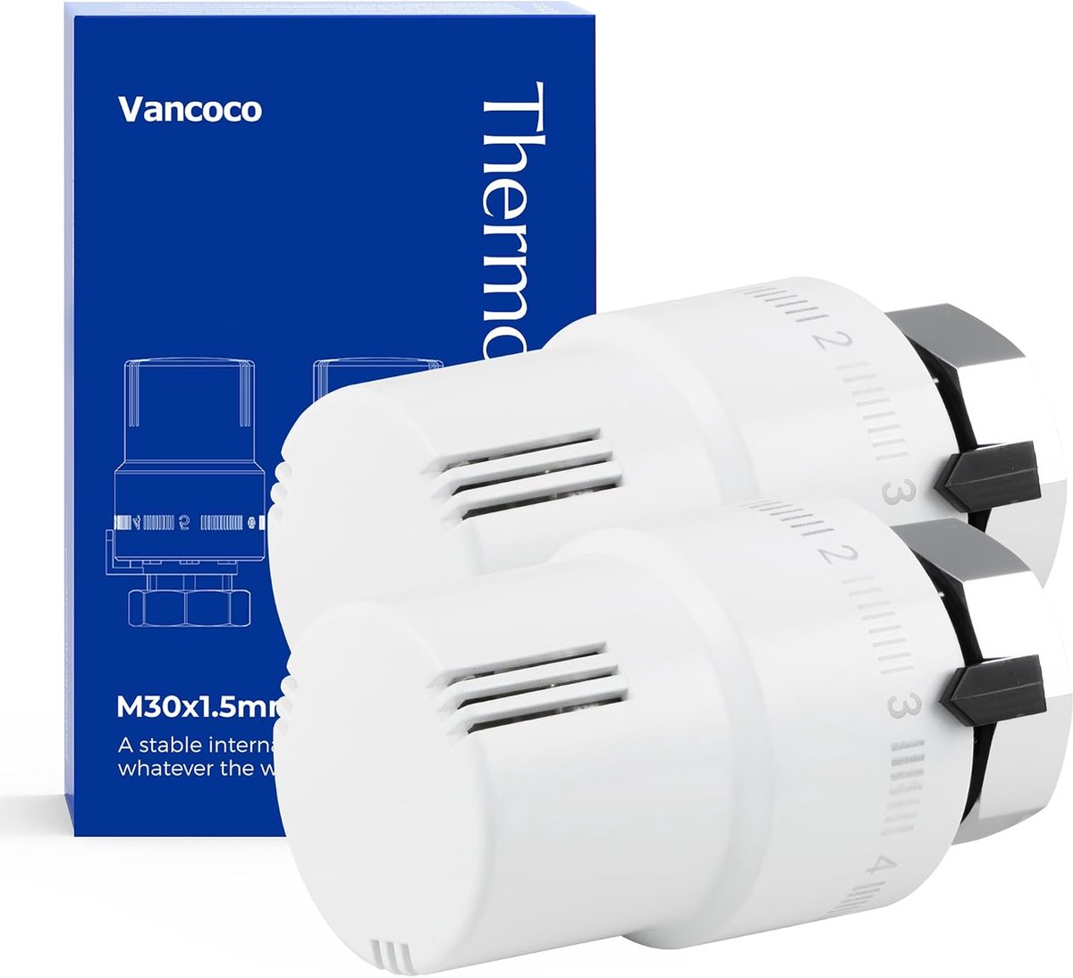 Thermostaatkop Radiatorkraan M30 x 1.5 mm - Wit - Vloeistofsensor - Vorstbescherming - 2-pack - ShopVlot