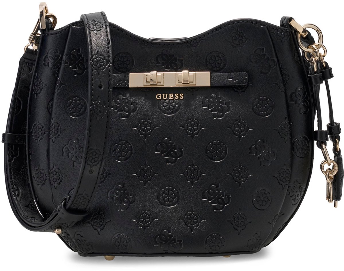GUESS schoudertas handtas Carmella Crossbody Bucket Bag Black Logo zwart