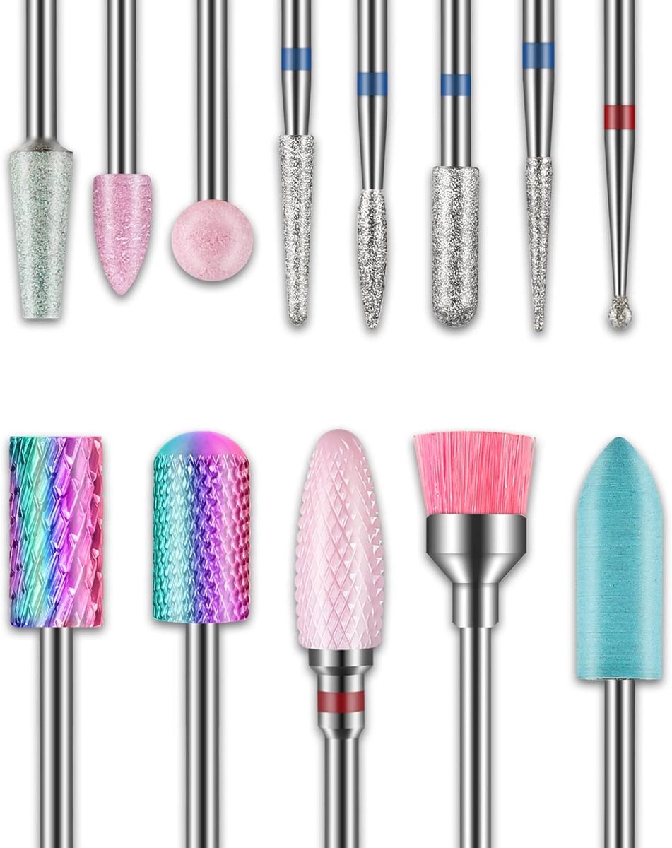 Nagelfrees set 13-delig - 3/32'' boorbits - Russische cuticle en tungsten carbide - Voor manicure en pedicure - ShopVlot