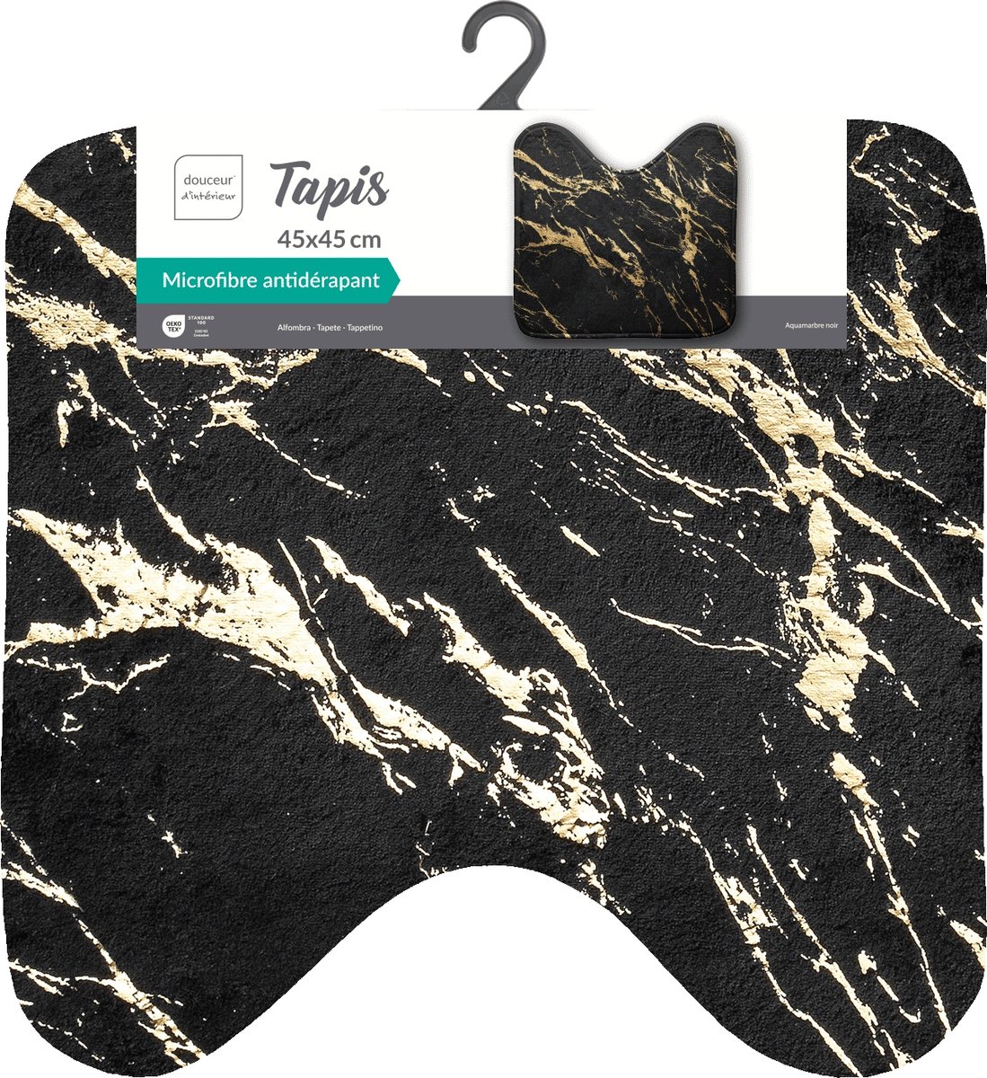 Merkloos Badmat met WC-uitsparing, Zwart met Goud Marmer Design