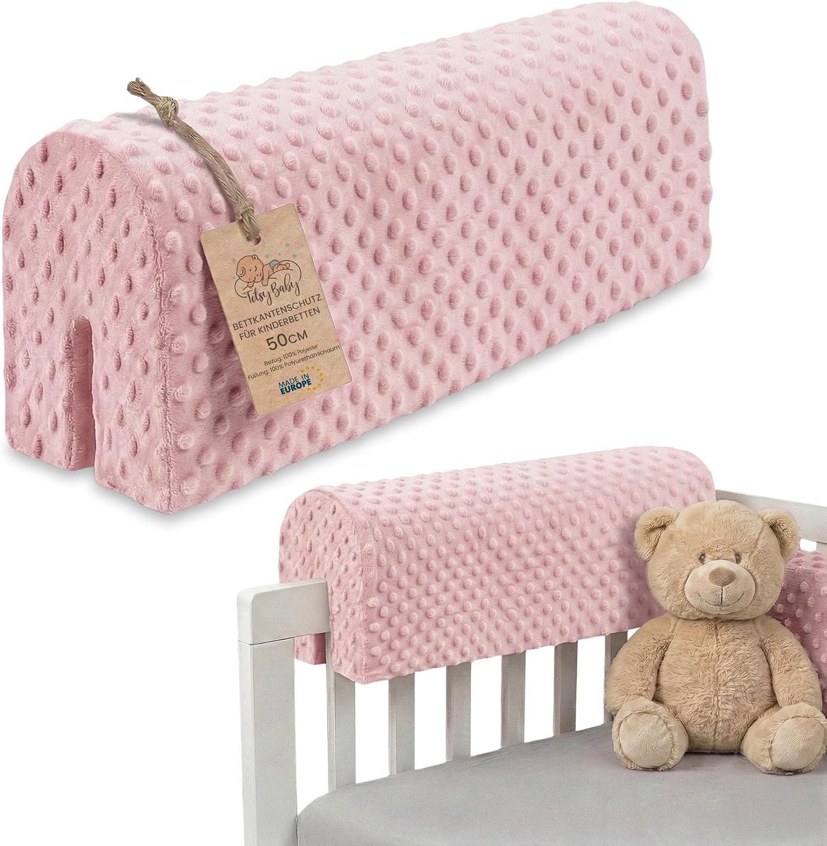 Bedrandbeschermer voor kinderbedden 50 cm - Oeko-Tex roze - Valbescherming - Extra veiligheid voor babybed - ShopVlot