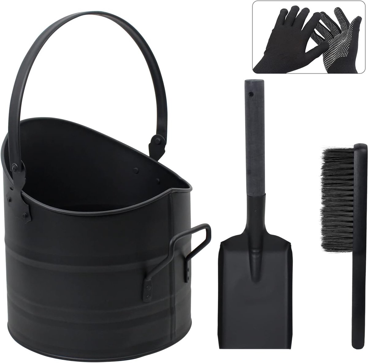 SnelShoppen - Ash Bucket 10L - Semicirculaire Kolenbak met Schep en Handbezem - Duurzaam Geanodiseerd IJzer - Ideaal voor Open Haard en Tuinhaard