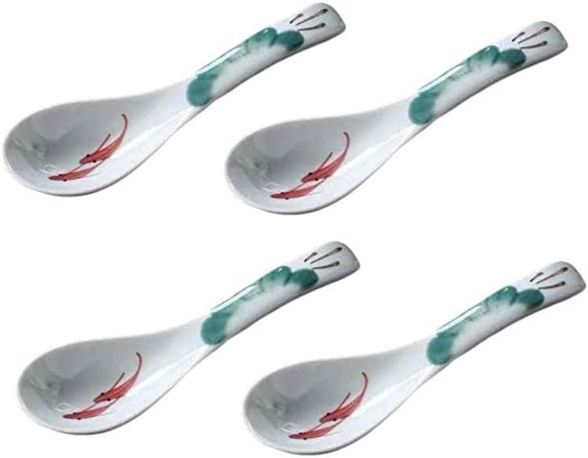Soeplepels set van 4 - Chinese stijl - Porselein in donkergroen - Perfect voor rijstgerechten - ShopVlot